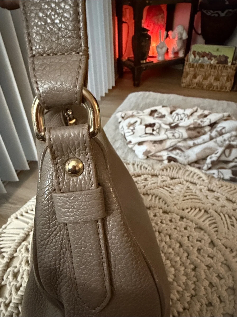 Furla Pebbled Leather Taupe Hobo Bag